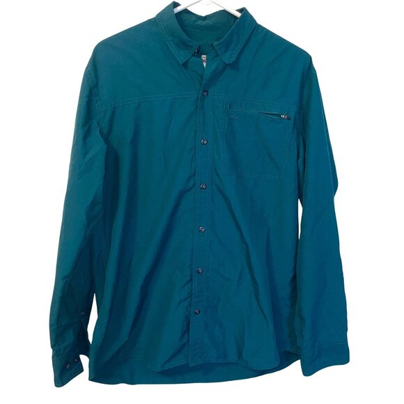 L.L. Bean Womens Teal Button-Up Long Sleeve Shirt With Chest Zip Pocket Size M - Picture 1 of 5